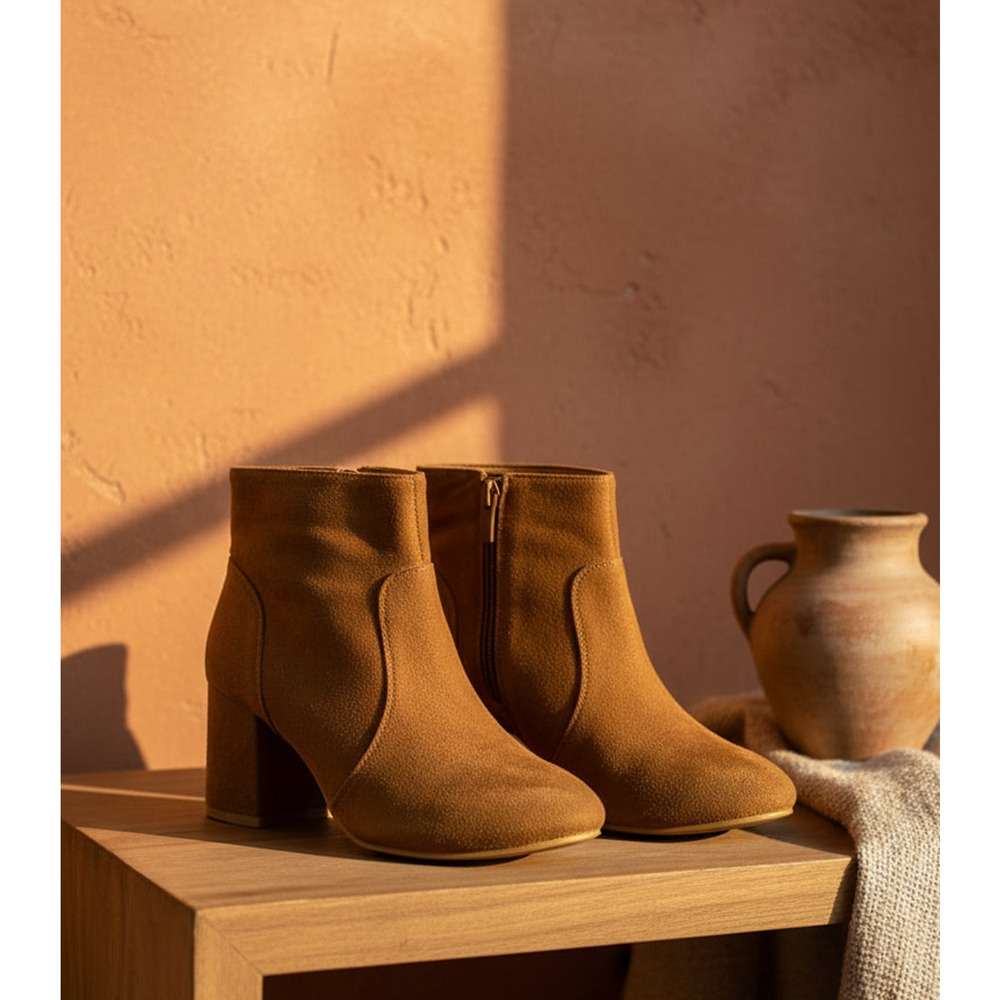 Top Moda Women's Ankle Booties Brown‎ Round Toe Block Heel Side Zip Size 7